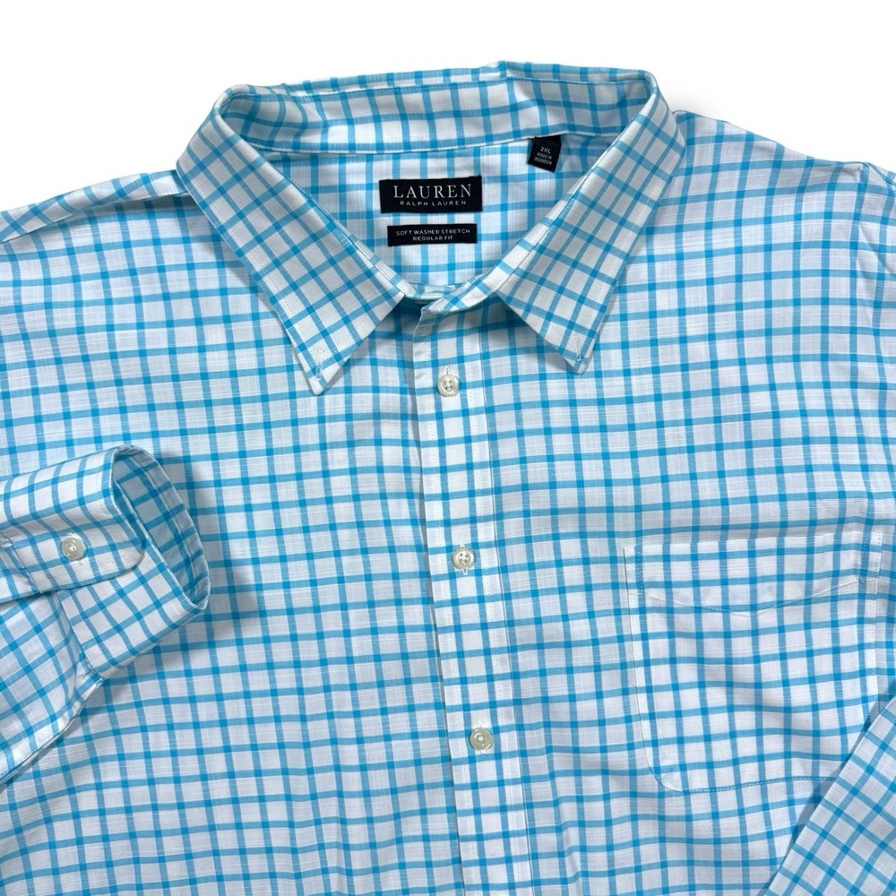 Lauren Ralph Lauren Men's Blue Gingham Check Size 2XL Long Sleeve Button‎ Down
